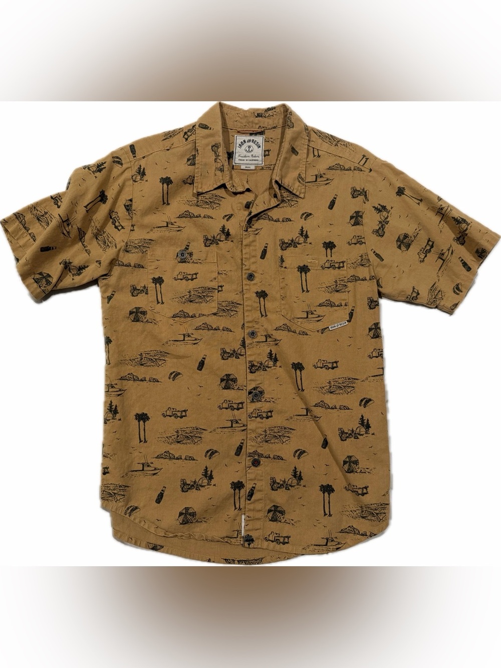 Iron and Resin Men's Short Sleeve Beach-Print Shirt - Tan
